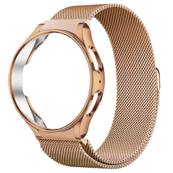 Case+ Rem för Samsung Galaxy Watch 5/4/4 Classic 44 mm 40 mm 46 42 mm Inga luckor Metallarmband Milanese Loop Galaxy Watch 5 Pro Band Rose-gold Watch 4 classic 46mm