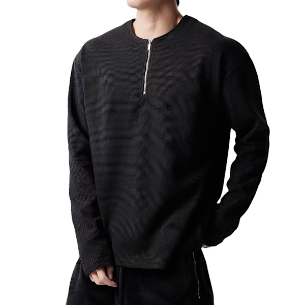 Halv Blixtlås Vit Långärmade Mäns Skjorta Våren Och Hösten Idl Stil Casual Sweatshirt Par Mode Märke T-Shirt Höst Och Vintern Black XXL