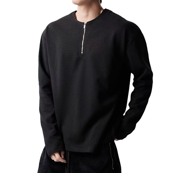 Halv lynlås hvid langærmet mænds skjorte forår og efterår idl stil casual sweatshirt par mode mærke t-shirt efterår og vinter Black XXL