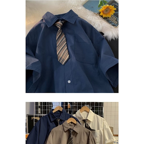 2024 Retro Skjorta Herr Sommar Hong Kong Stil Student Lös Nisch Design Roliga Nya Herrkläder Toppar Ytterkläder Brown M