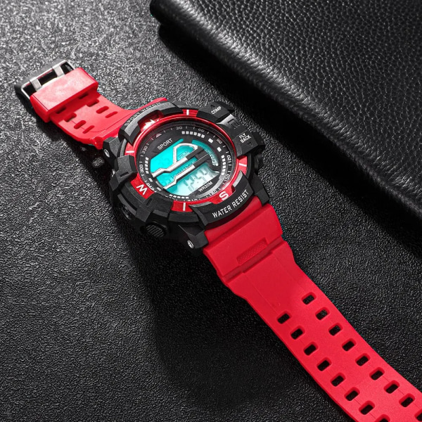Sportklockor herr Liten urtavla Vattentät militär LED digital watch Luminous Chronograph Student elektroniskt armbandsur för man Red-A
