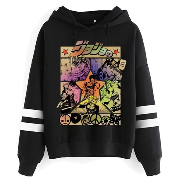 Unisex JOJO Bizarre Adventure Kawaii Cartoon Printed Hoodie Japansk Anime Manga Graphic Sweatshirt Harajuku Hip Hop Streetwear black117 XL