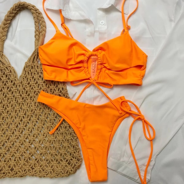 Sexig Micro Bikini Dam Baddräkt 2023 Push Up Badkläder Dam Sommar String bikini Set Simning för Kvinnlig Baddräkt Strandkläder Orange M