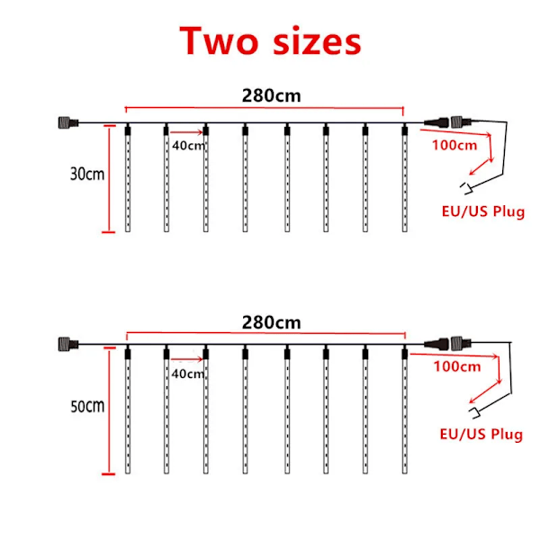 Meteorregn Regn LED Fe-lyskæde Feston Gade Krans Juledekorationer Til Hjem Udendørs Bryllup Nytår Dekor mixed lights 30cm - 8 tubes