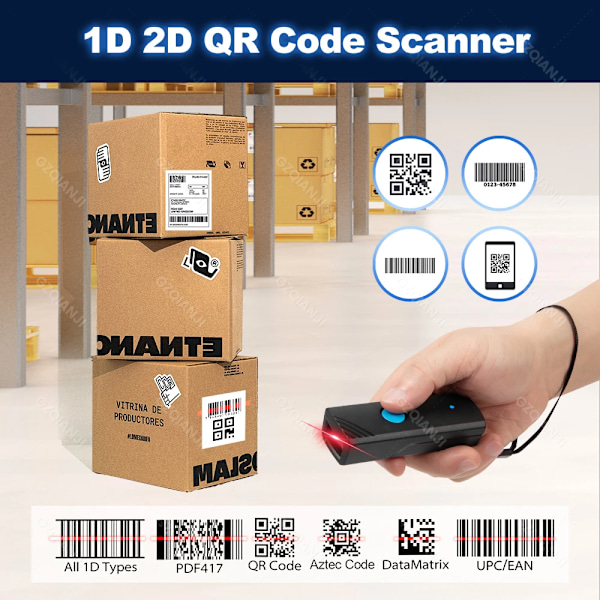 QR-kodescanner Bluetooth-scanner Kurer Bærbar 1D 2D Stregkodescanner Kompatibel USB 2.4G Trådløs Stregkodelæser 2D Scanner