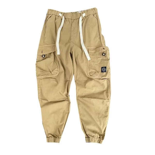 Hösten Amerikanska Casual Handsome Khaki Multi-Pocket Cargo Byxor Mäns Lös Dragsnöre Ankel Band Byxor Trendig Våren Och Sommare Black XL
