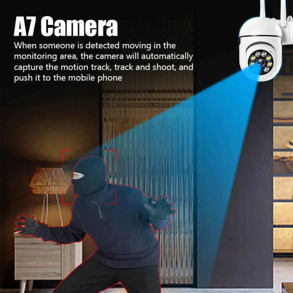 A7 1080P Säkerhetskamera WIFI Kamera Utomhus PTZ Speed ​​Trådlös IP-kamera CCTV 4X Digital Zoom Ljud Nätverksövervakning CAM EU Plug 1MP No TF Card