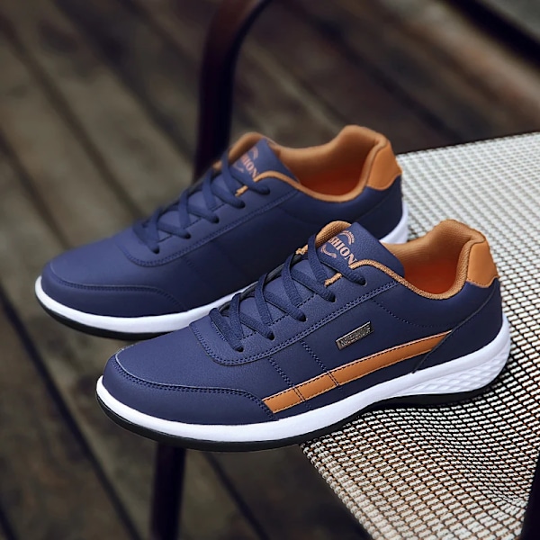 Herre Jogging Træner Komfortable Sneakers Pu Læder Sportsko Let Gå Sneaker Tenis Masculeino Hombre. Kgm 3275 blue 44