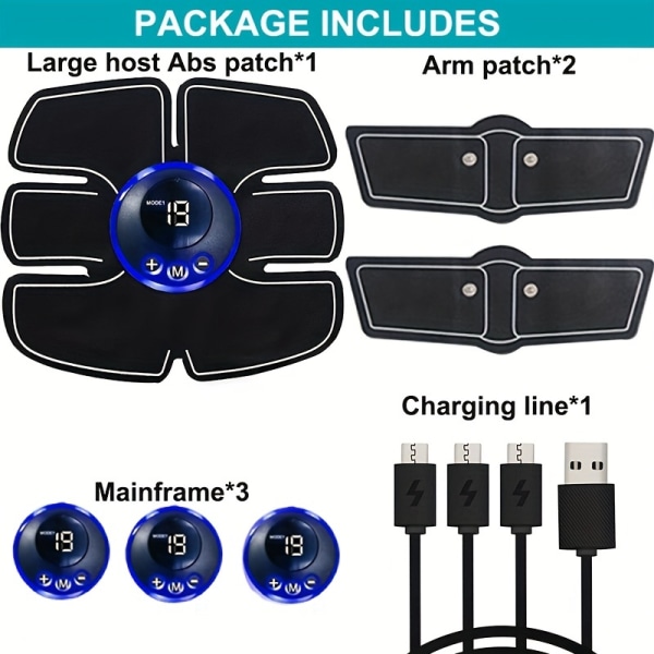 6/8-pack EMS muskelstimulator, elektrisk fitness , 8 lägen, 19-hastighets trådlös muskelstimulering höftledstränare, USB uppladdningsbar