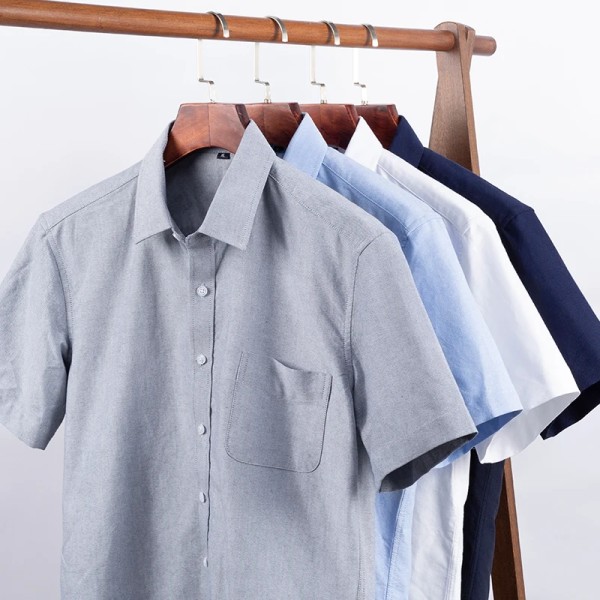 Plus Size 5XL-M Kortärmad herrskjorta sommar högkvalitativ bomull Business Lapel Shirt Ny Casual Icke-strykningsbar Slim Enfärgad white Asian L 52-58KG
