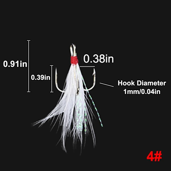 20Pcs Fjädrad Treble Fiske Krokar Fiske Tackle Carbon Stål Grillad Skarp Triple Fishhook Hav Tillbehör Med Med Fjädrar 20pcs 4