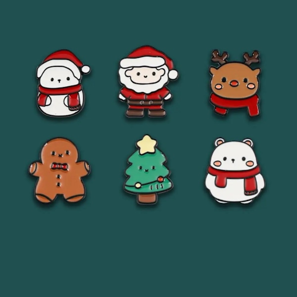 Christmas Series Broche Tecknade Söt Santa Christmas Tree Snowman Metal Emalj Bricka Tröja Klädpåse Pin Smycken 14