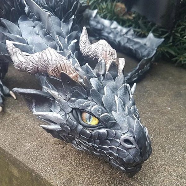 Have Big Squatting Dragon Skulptur Beskyttende Statue Have Drage Skulptur Halloween Udendørs Gotiske Dekorationer Black One Size