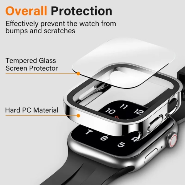 Glas+vattentätt case för Apple Watch 7 8 9 45mm 41mm Skärmskydd Hård PC Bumper för iWatch Series 6 5 4 SE 40mm 44mm Cover Matte Black Series 4 5 6 SE 40mm