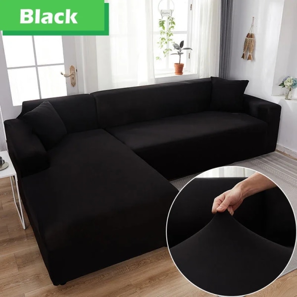Elastiskt cover för vardagsrum 1/2/3/4 sits L-format cover Schäslong Cover för soffa Soffa Fåtölj Black 1 Seater 90-140cm