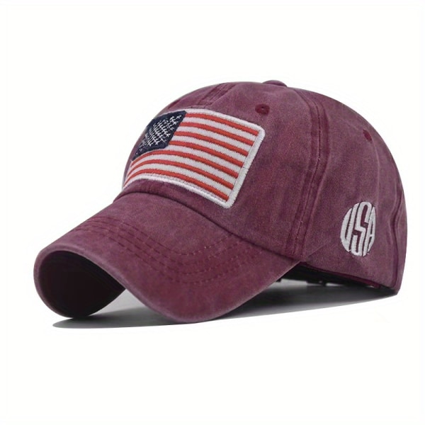 2st klassisk amerikansk flagga cap för män Bekväm justerbar cap för löppass och utomhusaktiviteter Burgundy