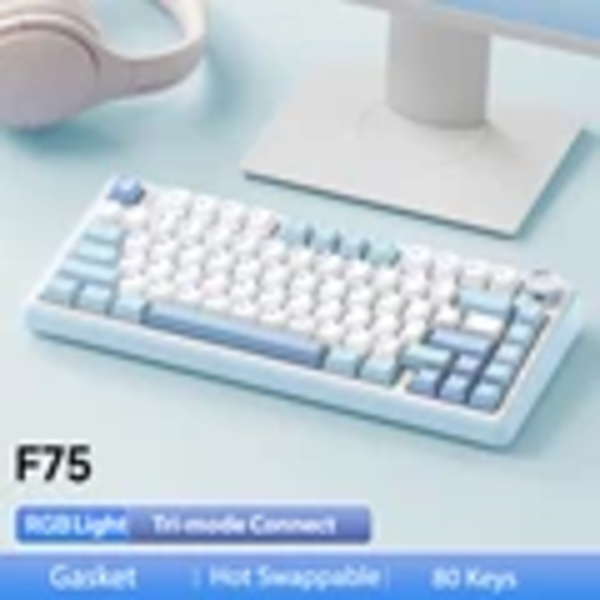 Aula F75 2,4G Trådlöst / Blåatote / Trådlöst Spel Mekanisk Tangentbord Rgb Anpassad 75% Layot Oem Profilpackningsstruktur Sea Salt Blue Gray wood V3 axis