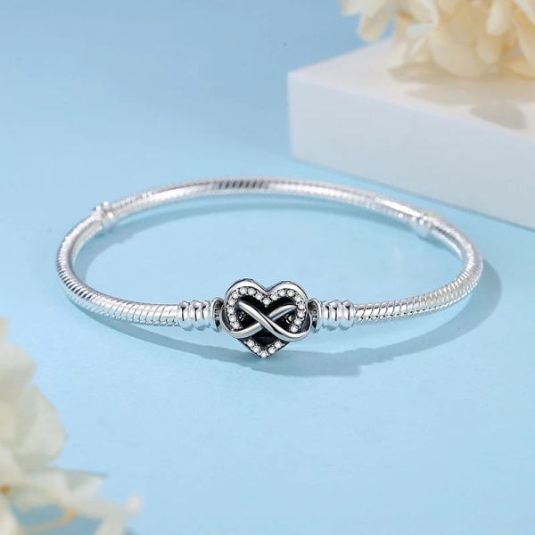 Original 925 Sterling Silver Armband Bangles Kristallkugel Love Heart Spänne Pärlor Charms Moments Armband För Kvinnor DIY Smycken 26 19cm