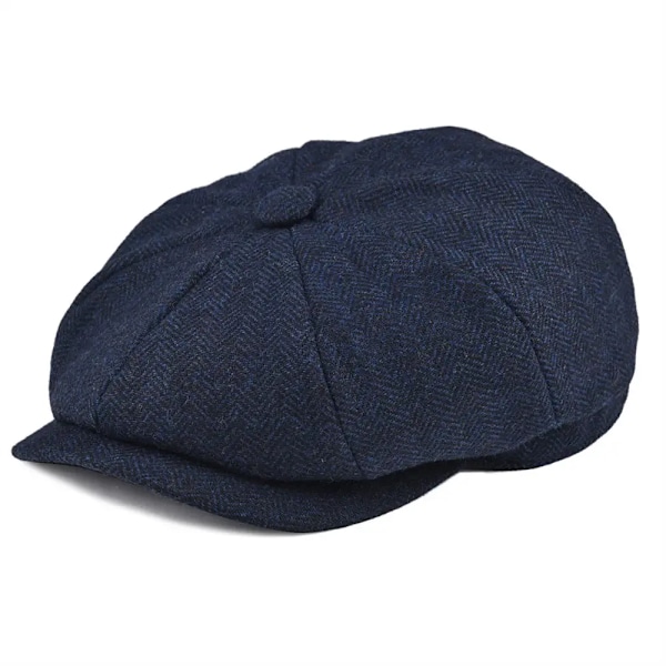 BOTVELA Uldblends Tweed Marineblå Hørben Newsboy Kasket Mænd 8-Panel Cabbie Flad Kasket Kvinder Driver Beret Hat Blue 63cm