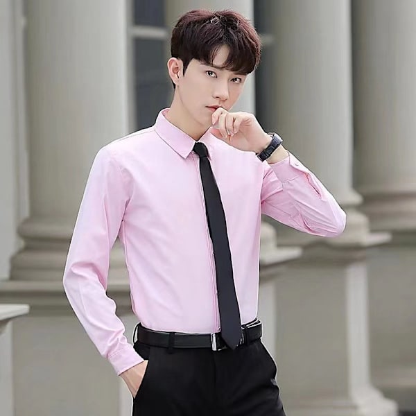 Vaaleanpunainen miesten slim-fit pitkähihainen puku paita miesten korealainen tyyli muodikkaat plus-koko sulhasen bestmanin hääpuku talvi Pink 3XL