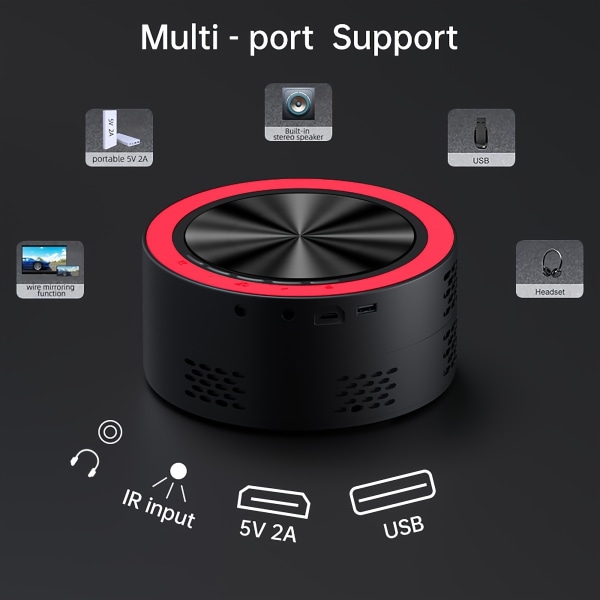 S1 Red And Black 2.0 Home Mini Portable Projector stöder 1080P, inbyggd högtalare, kan anslutas till samma skärm på telefonen, anslutas till USB