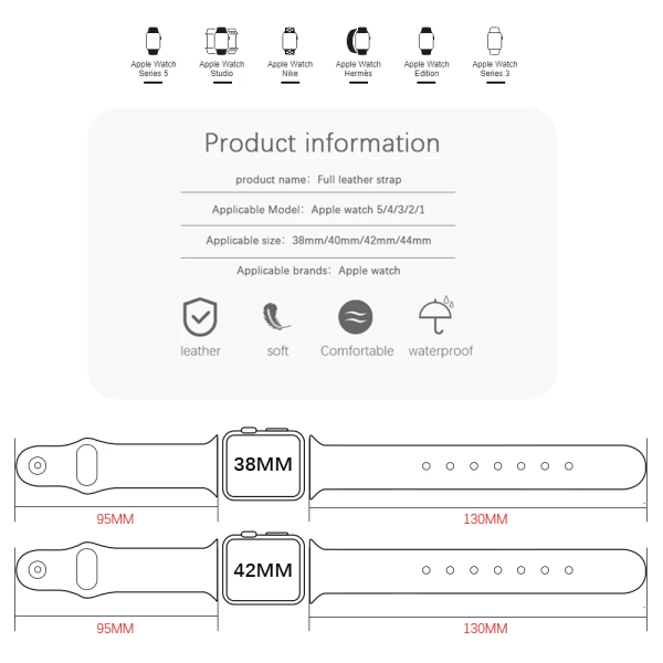 Affärsrem i äkta läder för Apple Watch Band 44 mm 40 mm 41 mm 45 mm 42 mm 38 mm 49 mm Handledsarmband iWatch Series 8 se 7 6 5 4 3 off-white for 42 44 45mm