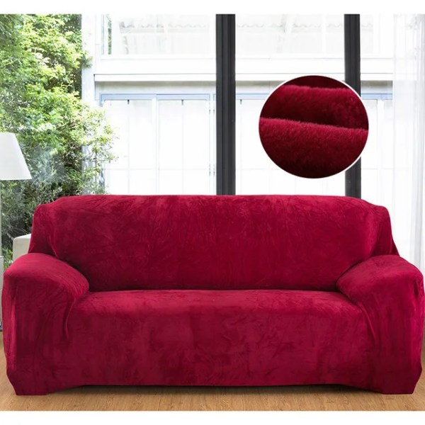 Stretch plysch sofföverdrag för vardagsrum 1/2/3/4 sits All-inclusive sammet sofföverdrag Elastiskt case Soffa soffa Slipcover Handduk Wine Red 3 Seater 190-230CM