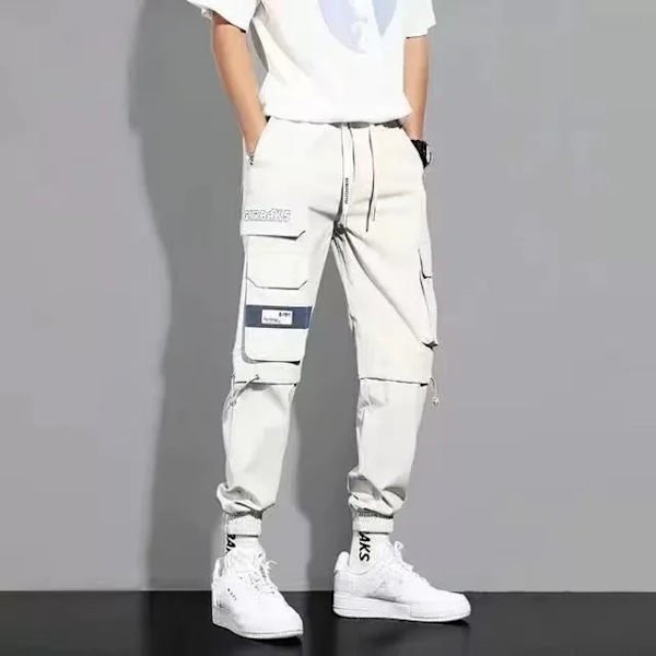 Lastbyxor Baggy Plus Storlek Moderiktiga Leggings Män Långa Byxor WHITE L