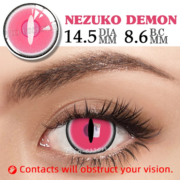 Bio-Essens 2St Halloween Cosplay Kontaktlinser Rosa Röda Linser Multi-Färgade Lense Anime Cosplay Lenses Mode Lins NEZUKO DEMON 0