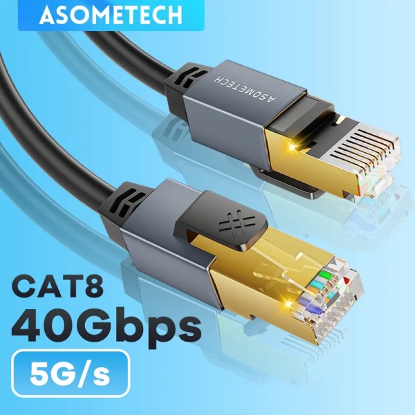 ASOMETABOU- Kabel Ethernet Cat 8, Rond/pio, Haute Vitesse, 40Gbps, 2000Mhz, Connecteur LAN RJ45 Plaque Eller S/Harmony 2m Flat Cable
