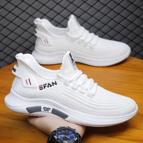 Trendige Lette Lejligheder Man Tennis Sneakers Udendørs Løb Fitness Sko Zapatillas Hombre Åndbare Mænd Sko WHITE 42