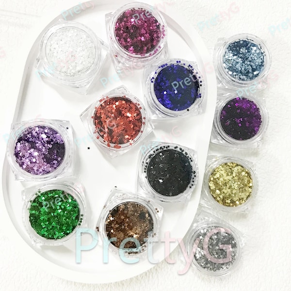 PrettyG 1 Box Mini 1mm Stjärnpaljetter Ultratunna Metalliska Färgglada Glitter för Gel Nagelkonst Dekoration Handarbete DIY Tillbehör M0100