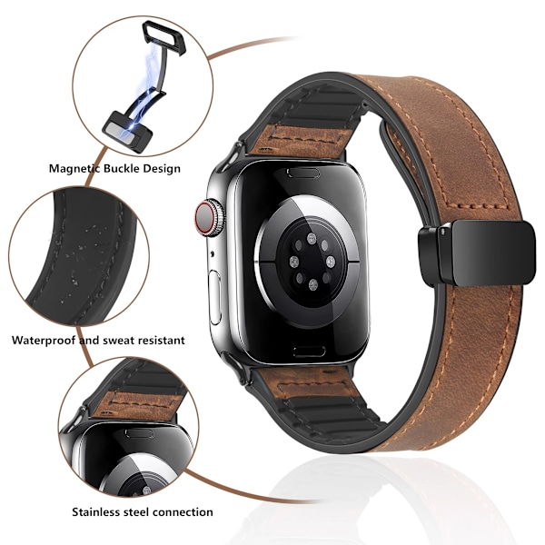 Aito nahka silikoni Apple Watch -ranneke Ultra 2 49mm 44mm 45mm 41mm 40 42mm magneettinen ranneke sarja 8 7 Se 6 ranneke Taupe 42mm 44mm 45mm 49mm