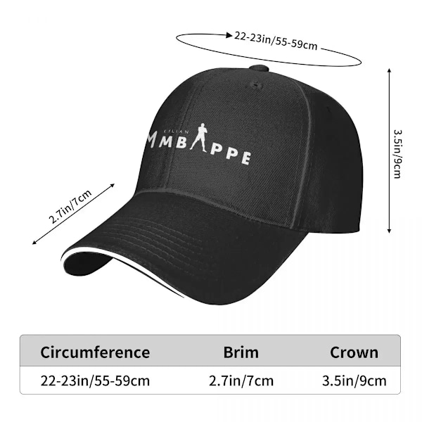 Mbappe Km Jalkapallo Golf Hat Unisex Style Trucker Cap Classic Soccer Star Dad Hat Miehet Ulkoilupäähineet Säädettävät KM-Black One Size