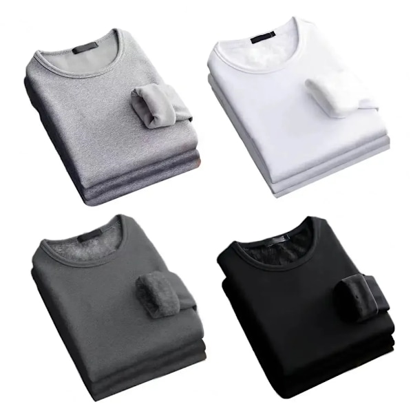 Vinter Langærmet Termisk Undertrøje Fleece Undertrøje Rundhals T-shirt Mode Plus Fløjl Polstret T-shirt til Mænd Black M 40-50KG