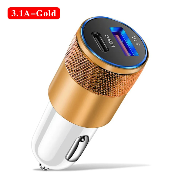 3.1A Usb Billaddare Typ C Snabb Laddning Telefon Adapter För Xiaomi Huawei Pd Telefonladdare Lättare Gold