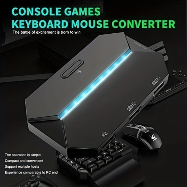 G6L RGB bakgrundsbelyst spelkontrollomvandlare, TYPE-C USB tangentbord och mus LED-adapter/konverterare för PS4/Xbox One/Xbox 360/Nintendo Switch/PS3 Black