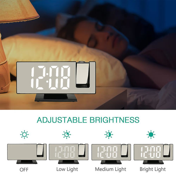 Led-projektionsklocka Multifunktions digital väckarklocka med USB laddning digital klocka (vit)