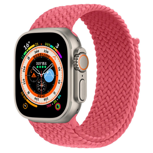 Flätad Solo Loop För Apple Watch Band 40mm 44mm 49mm 45mm 41mm 38mm 42mm Elastiskt armband iWatch series 9 8 7 se Ultra 2 Strap Pink Punch M size