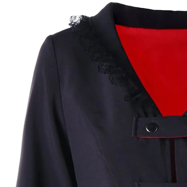 Kvinnors Medeltida Retro Oregelbundna Hem Trench Coat Renässans Lång Jacka Spets Patchwork Lång Ärm Tuxedo Klänning Cosplaya Smokod Red-A 4XL