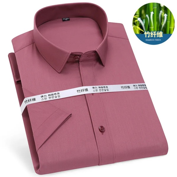 Business Icke-järn bambufiber Casual Ren färg vit skjorta Arbetskläder Mode Slim Daily Herr Button Up Skjorta Kortärmad D746-06 38