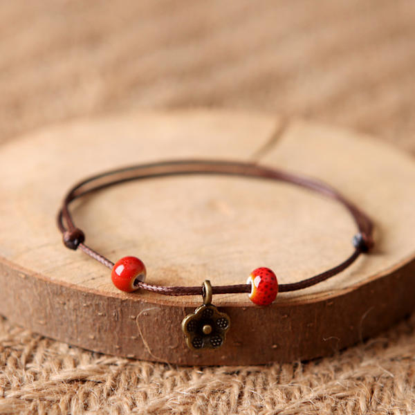 Qingge Jingdezhen Keramiikkahelmi Rannekoru Anklet Parhaan Ystävän Boheemi Retro Ensimmäinen Lehti Korut Koju Crack Glaze Light Green