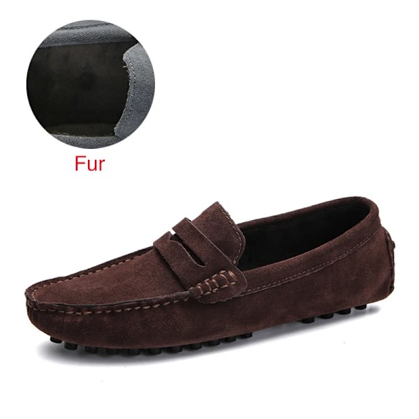 Dekabr Stora Storlek 49 Män Loafers Mjuka Moccasins Hög Kvalitet Våren Höst Äkta Läder Skor Män Varm Platt S Körskor 02 Fur Brown 7.5