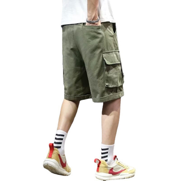Pluskoko Shorts Miehille Kesä Löysät Suorat Lahkeet Suuret Taskut Toiminnalliset Casual Housut Löysät Shortsit Yhteensä S Sdp-504 Green (Twill Cotton) 4XL