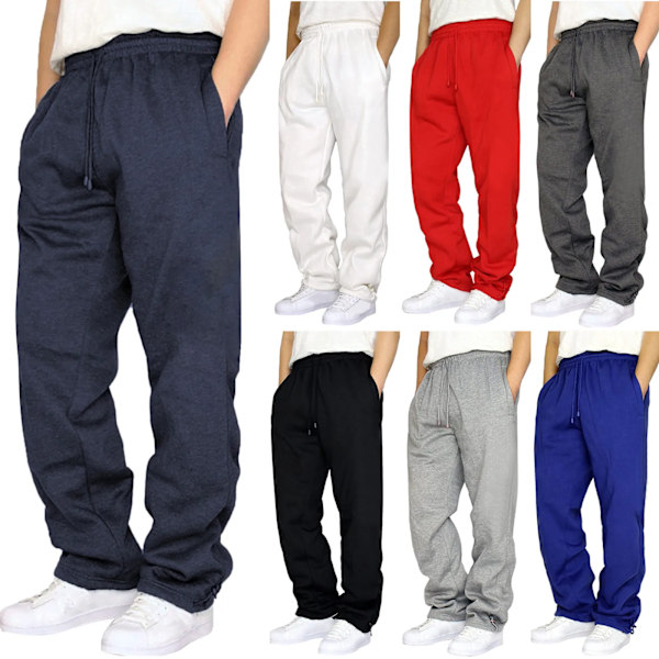 Sorte Ensfarvede Sweatpants Løs Fritidstræningsbukser Bund Løs Mænds Efterår Vinter Bukser Sportswear Bukser White M