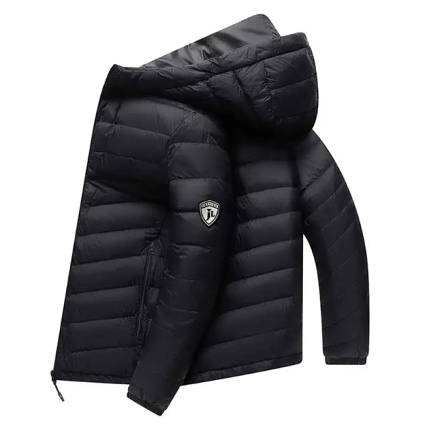 90% Dun Dun Vinter Män Plysch Tjock Varm Huva Parka Män Vindtät Lätt dunjacka För Män Mode Casual Manlig Black L 170-175cm