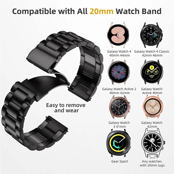 Klockarmband för Samsung Galaxy Watch 3 4 5 Pro 40 44 45 mm band 4Klassiskt 42 mm 46 mm band i rostfritt stål Active2 Amazfit Bip3 GTS4 Black Watch 4Classic 42 46