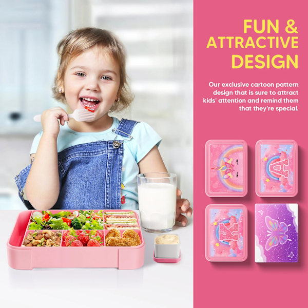 Bento-lounasrasia lapsille Yksisarvinen Bento-rasiat Lasten lounasrasia 6 osastoa Taapero Bento-rasiat päiväkotiin tai kouluun Pink A Box