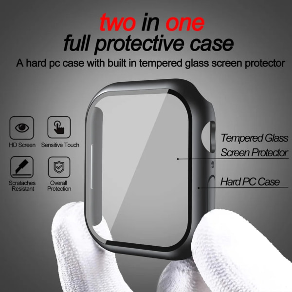 Glas+Matt Watch Cover för Apple Watch Case 45mm 41mm 44mm 40mm 42mm 38mm Bumper+Screen Protector för Iwatch SE 8 7 6 5 4 3 2 1 Black 42MM Series 3 2 1