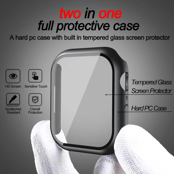 Glas+Matt Watch Cover för Apple Watch Case 45mm 41mm 44mm 40mm 42mm 38mm Bumper+Screen Protector för Iwatch SE 8 7 6 5 4 3 2 1 Carbon Black 42MM Series 3 2 1